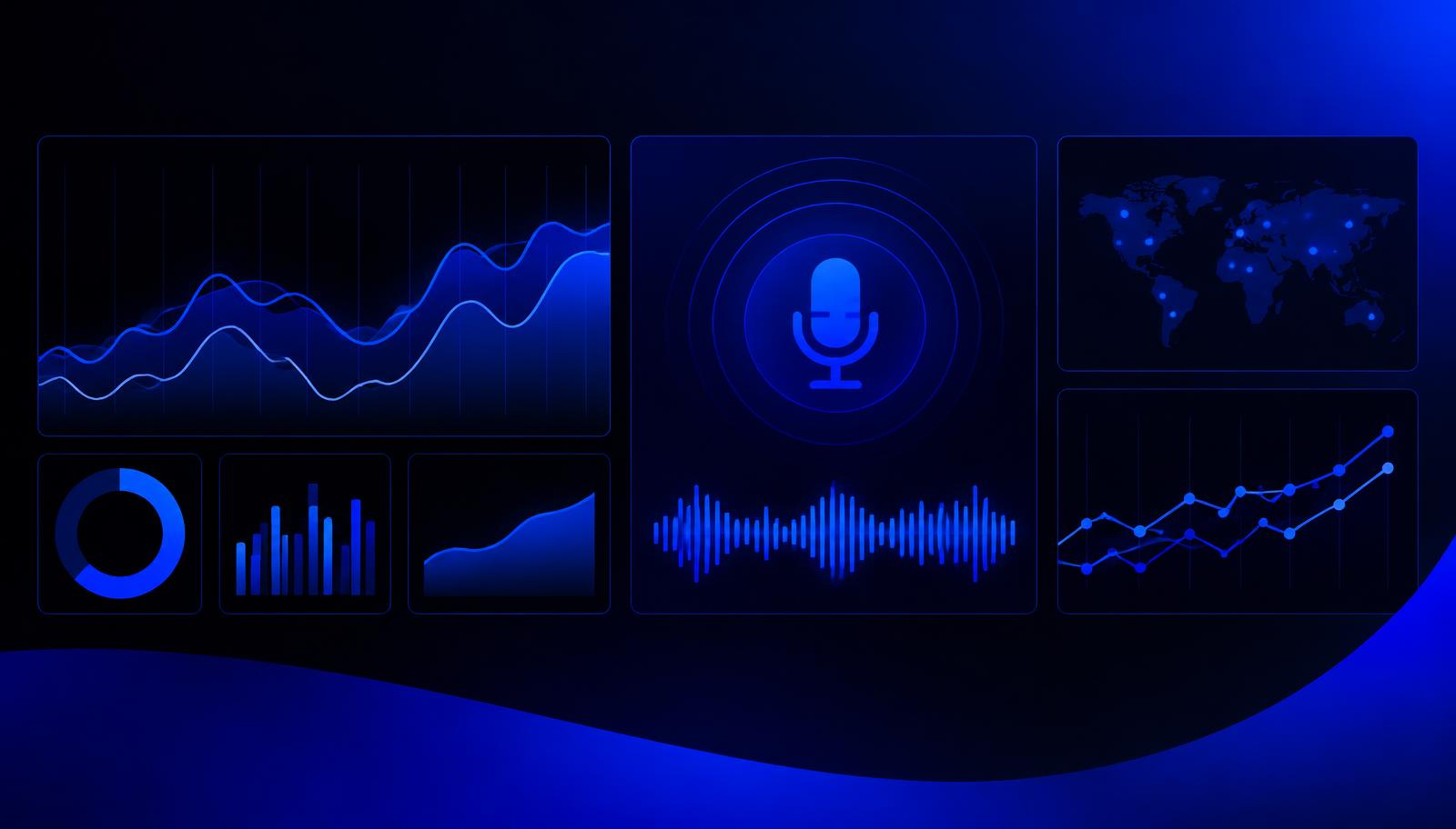 Abstraktes Analyse-Dashboard mit Hörerkurven und Audiowelle