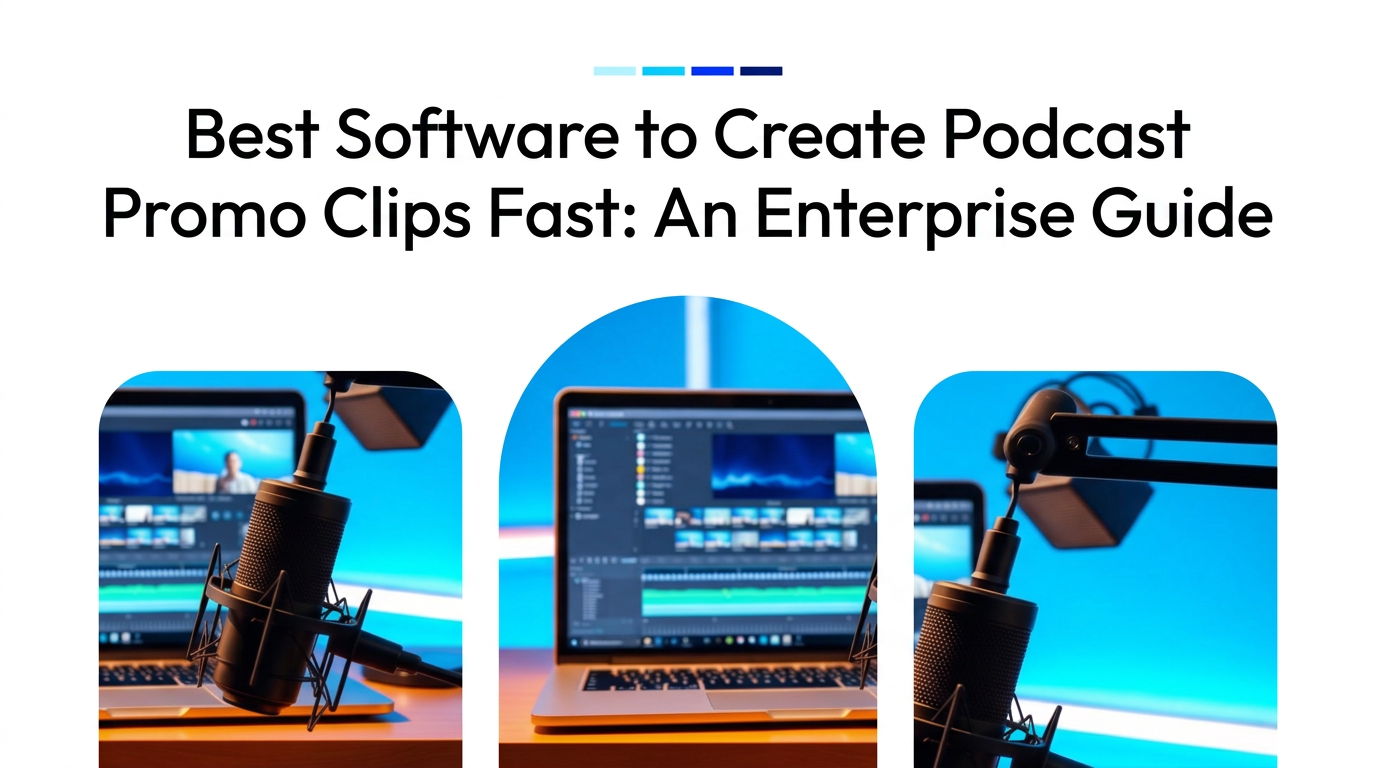 Best Software to Create Podcast Promo Clips Fast: An Enterprise Guide - three-arch template with podcast editing equipment