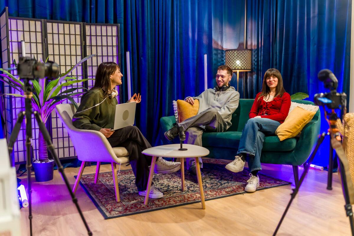 Team producing a branded podcast